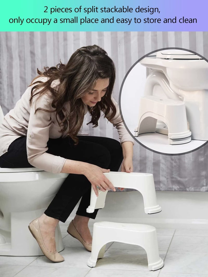 EVRON Toilet Stool 7" Bathroom Squatting Aid for Adults, Split Two-Piece Separate Movable Foot Rests with Flexible Positioning, Stackable Nesting Space-Saving Design(White 1 Pairs) - Image 4